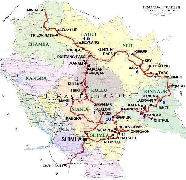 Road Map Of Himachal Pradesh With Distance Map Of Himachl Pradesh